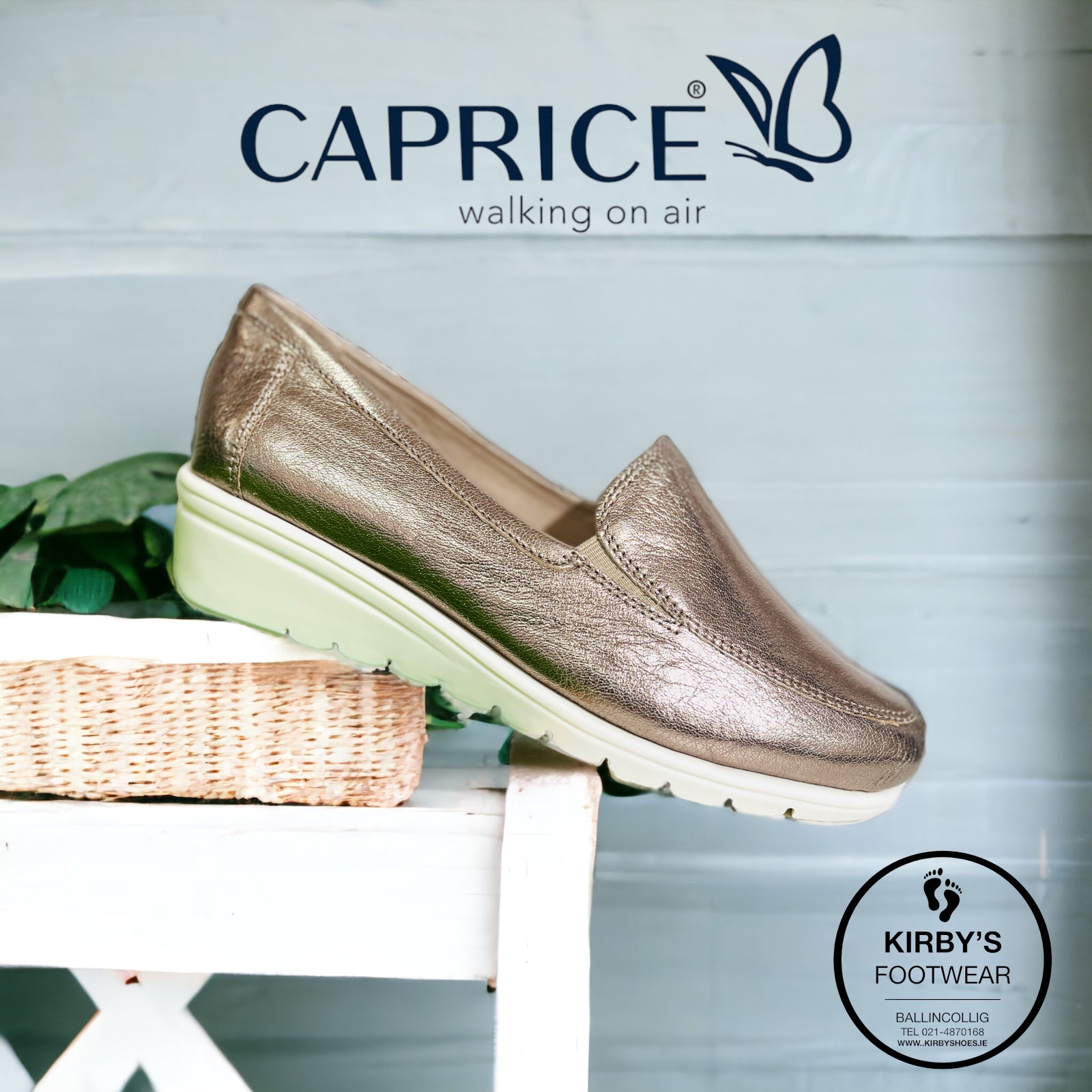 Caprice slip on gold leather Kirbys Footwear Ltd