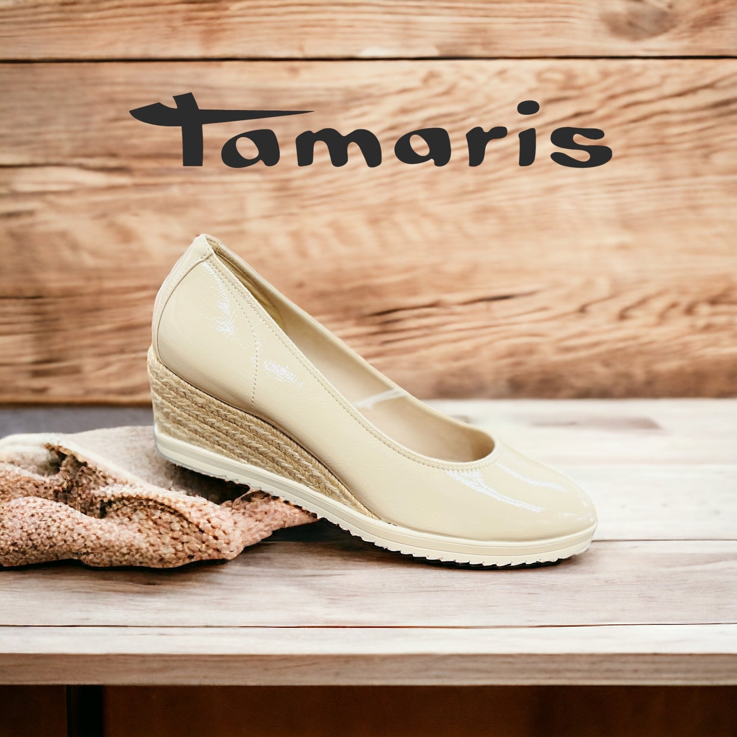 Tamaris beige patent slip on 22305