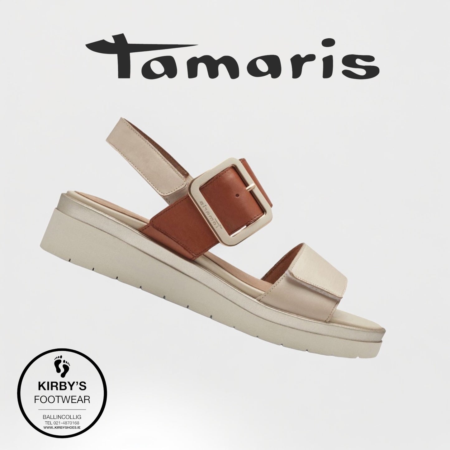 Tamaris wedge sandal beige tan leather 88706