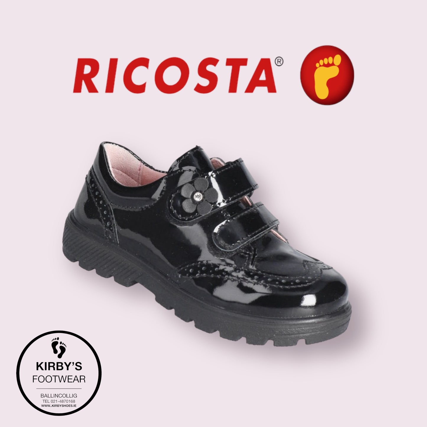 Ricosta Avery black patent velcro