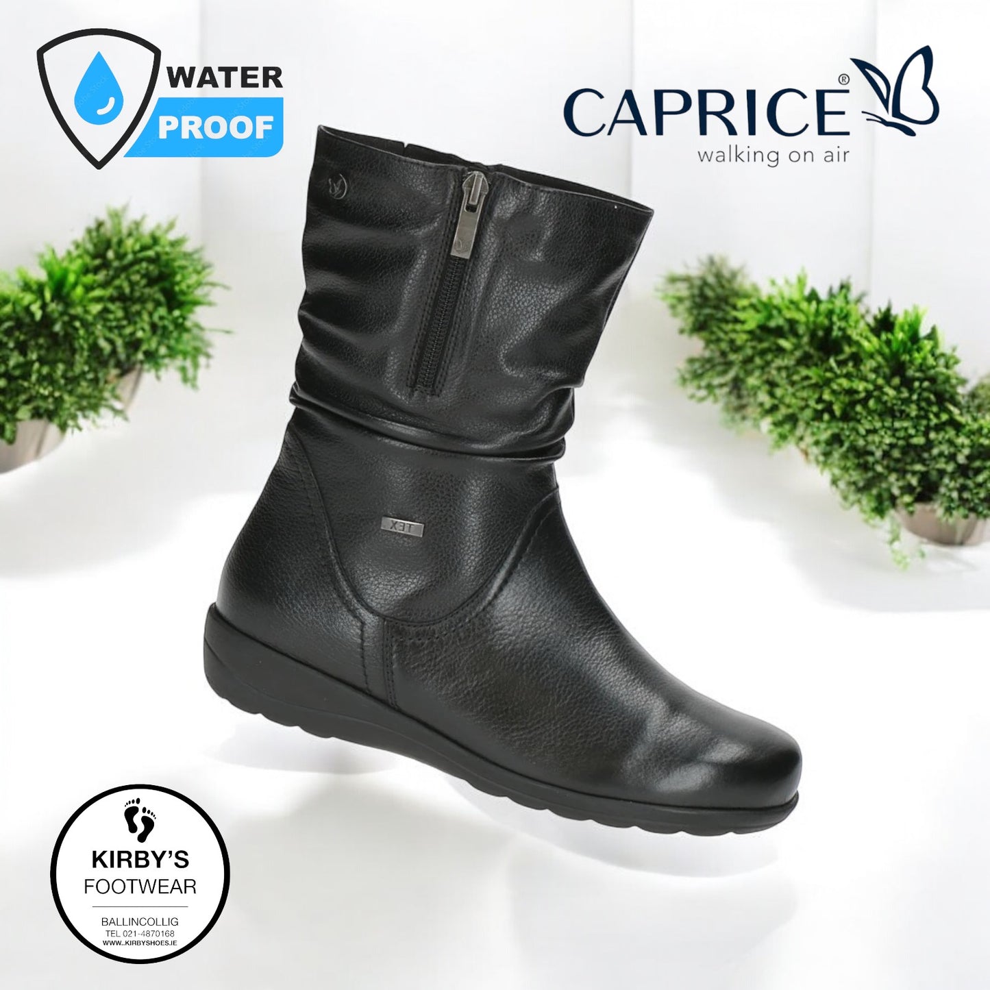 Caprice warm lined waterproof boot - black leather - 26456