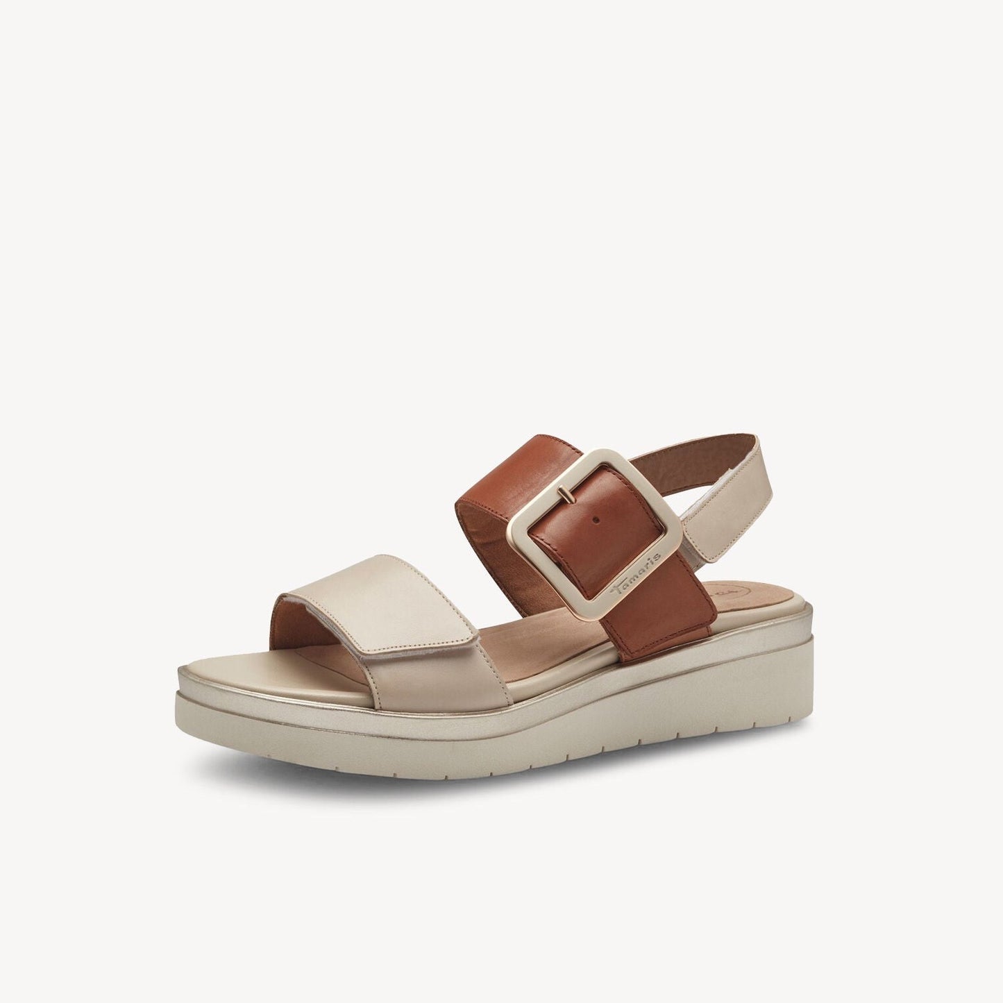 Tamaris wedge sandal beige tan leather 88706